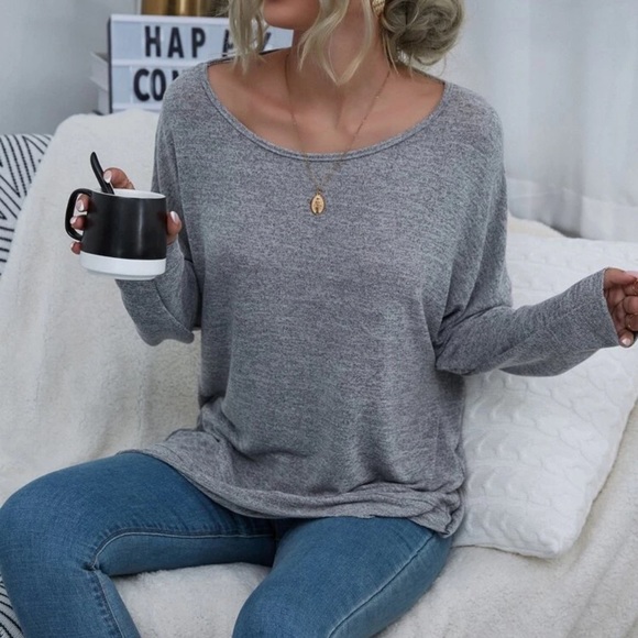 Twist back long sleeve sexy fall top backless GRAY - Picture 2 of 2